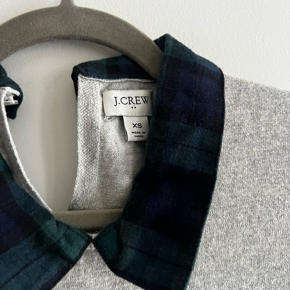 J. Crew Gray Top with Green Plaid Collar - Picture 3 of 4